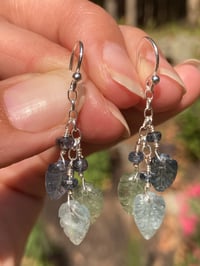 Image 3 of Moss Kyanite Earrings, Mint Kyanite Earrings, Aquamarine Earrings, Cascading Leaves Crystal Earrings