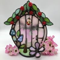 Image 1 of Pink Fairy Stained Glass Candle Holder  