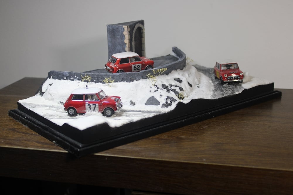 Image of Rally Diorama 1/43 scale Mini Cooper x3 Rally Monte Carlo Art Piece WRC