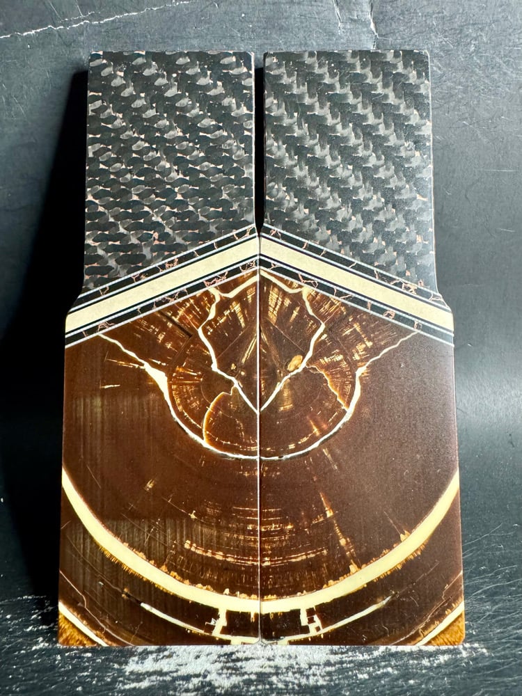 Image of Copper Carbon Fiber & Mammoth Tusk Segmented Knife Scales 