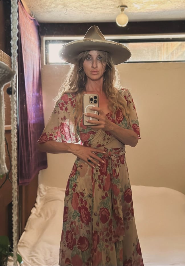 70s rose flutter dress