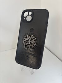 Image 1 of Black leather hearts iPhone case 