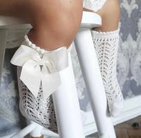 Image 4 of Knee High Openwork Bow Soxks 