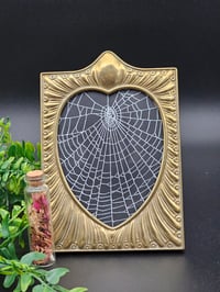 Image 1 of Vintage art nouveau brass Heart frame with real preserved web.