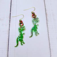Image 2 of Polka Dotted T-Rex Earrings