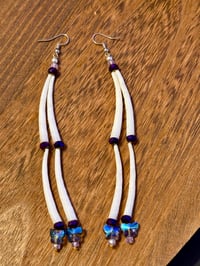 Purple Stacked Dentalium Earrings