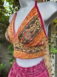 Image 3 of Bralette halter neck top -dark green.and red 