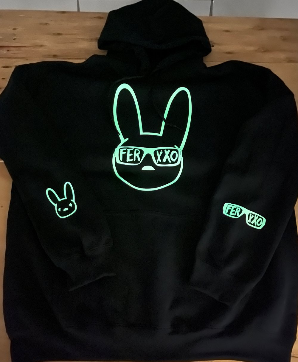 Image of ADULT SIZE - GLOW IN THE DARK BAD BUNNY FERXXO HOODIE