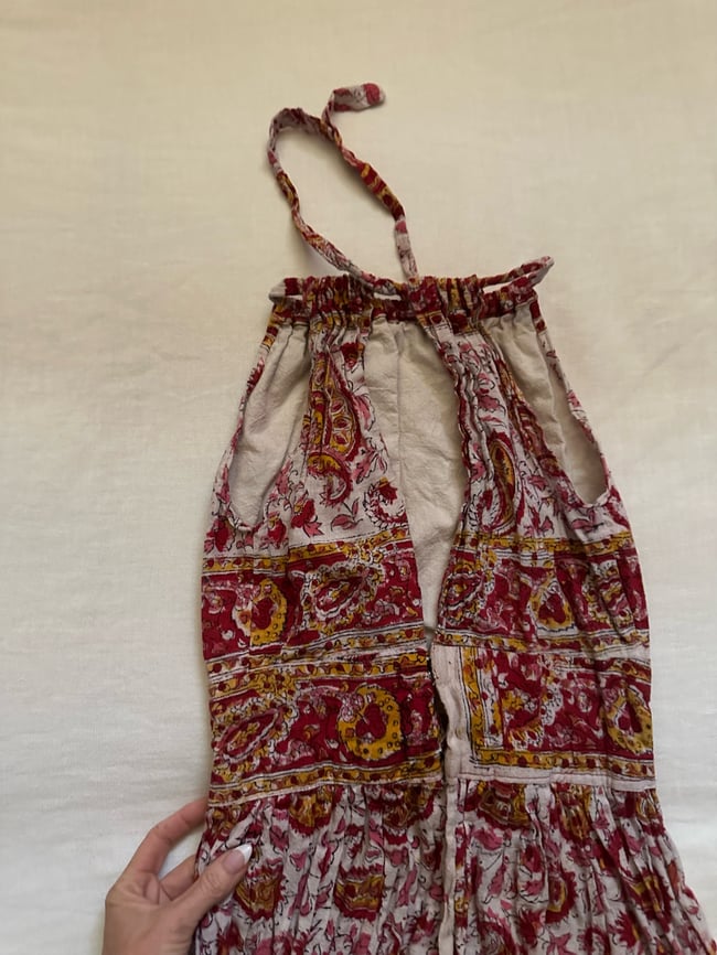 late 60s indian gauze hand blocked batik maxi halter dress