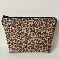 Image 2 of Handmade Quilted Leopard Makeup Bag – Brown Cosmetic Bag copy