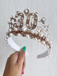 Image 1 of 30th birthday tiara crown Gold & Pearl birthday party hair accessories 