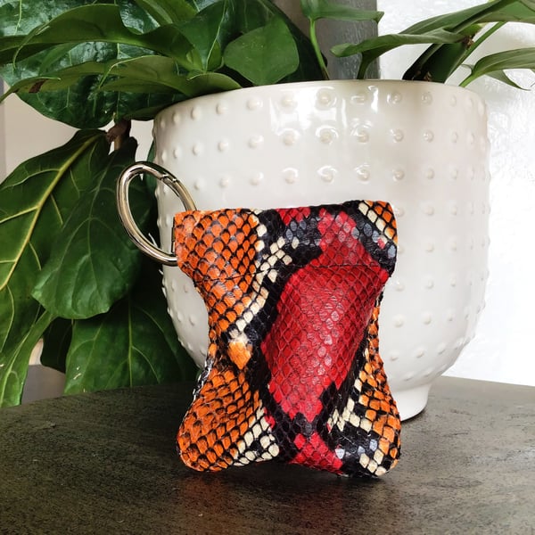Image of Vibrant Orange and Red Snakeskin Italian Leather Dog Pouch