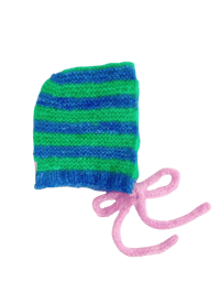 Image 1 of Sofie and Iris Blue, Grass Green and Pink Striped Mohair Bonnet
