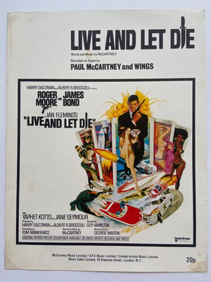 Image of Live And Let Die, James Bond film, framed 1973 vintage sheet music
