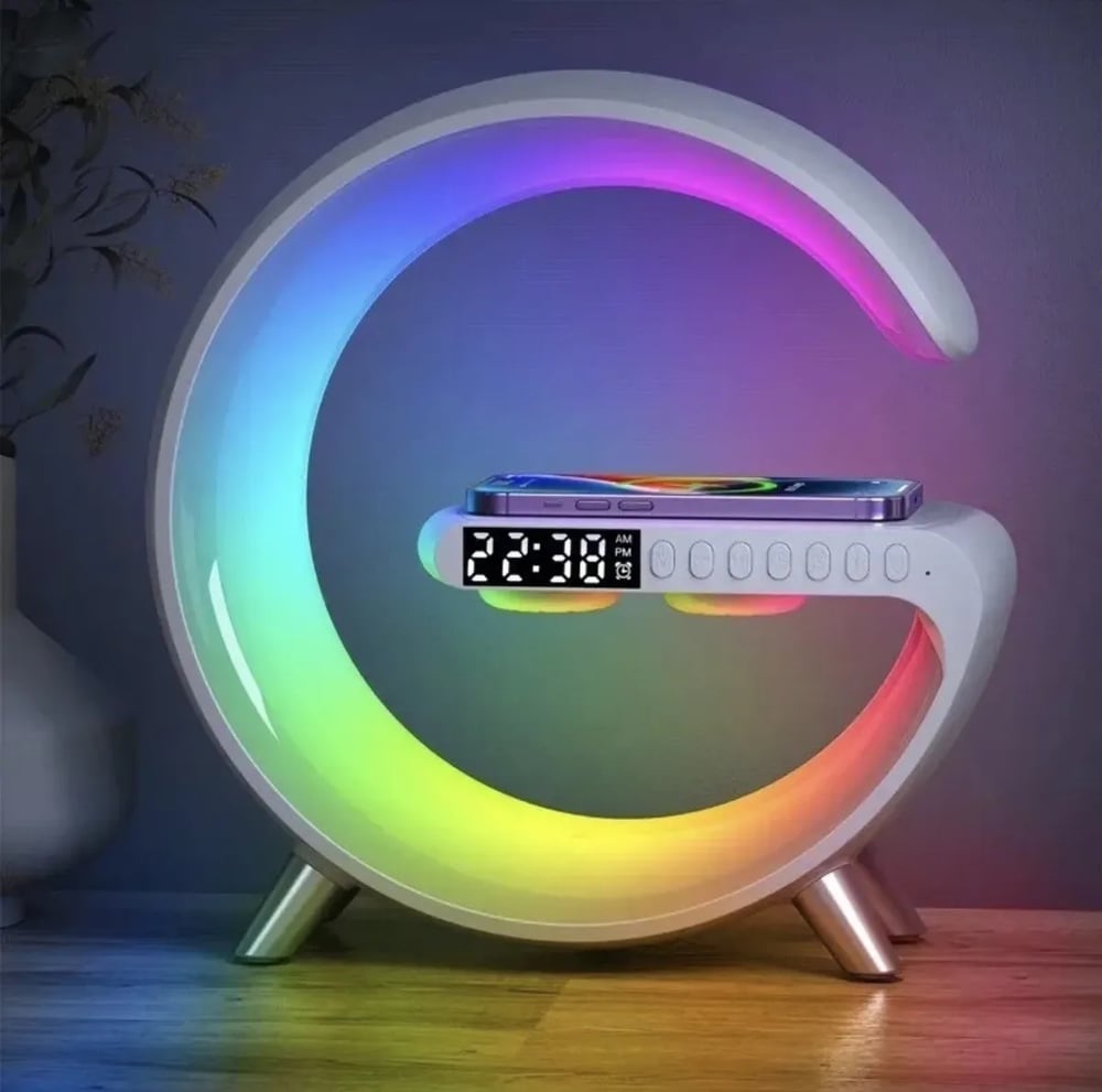 Image of G SHAPED WIRELESS MULTIPURPOSE SPEAKER, RGB LIGHTS, ALARM CLOCK. 