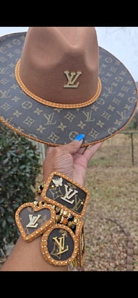 Image 1 of Camel w/ Brown classic Fedora Hat & 4 Stack Bracelets