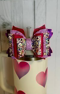 Image 4 of Pink and Purple Valentine Straw Topper Bow for Tumbler Glitter Cup Accessory Reusable Straw Topper