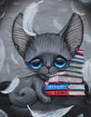 Gray Cat Birder Art Print 