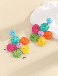 Image 4 of Colorful Straw Dangle Earrings 