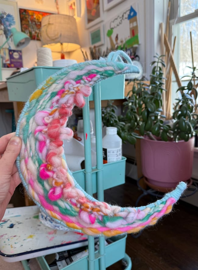 Mint Candy Moon. Woven wall hanging.