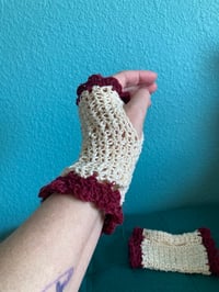 Image 1 of Lacy Victorian Gloves Wine and Cream