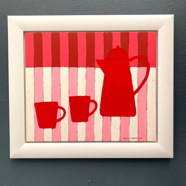 Image of Red Coffee Pot and Cups