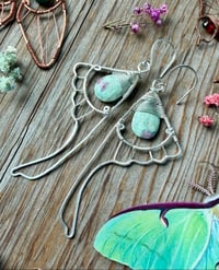 Image 1 of Sterling Silver Luna Wing Earrings with Ruby in Fuchsite