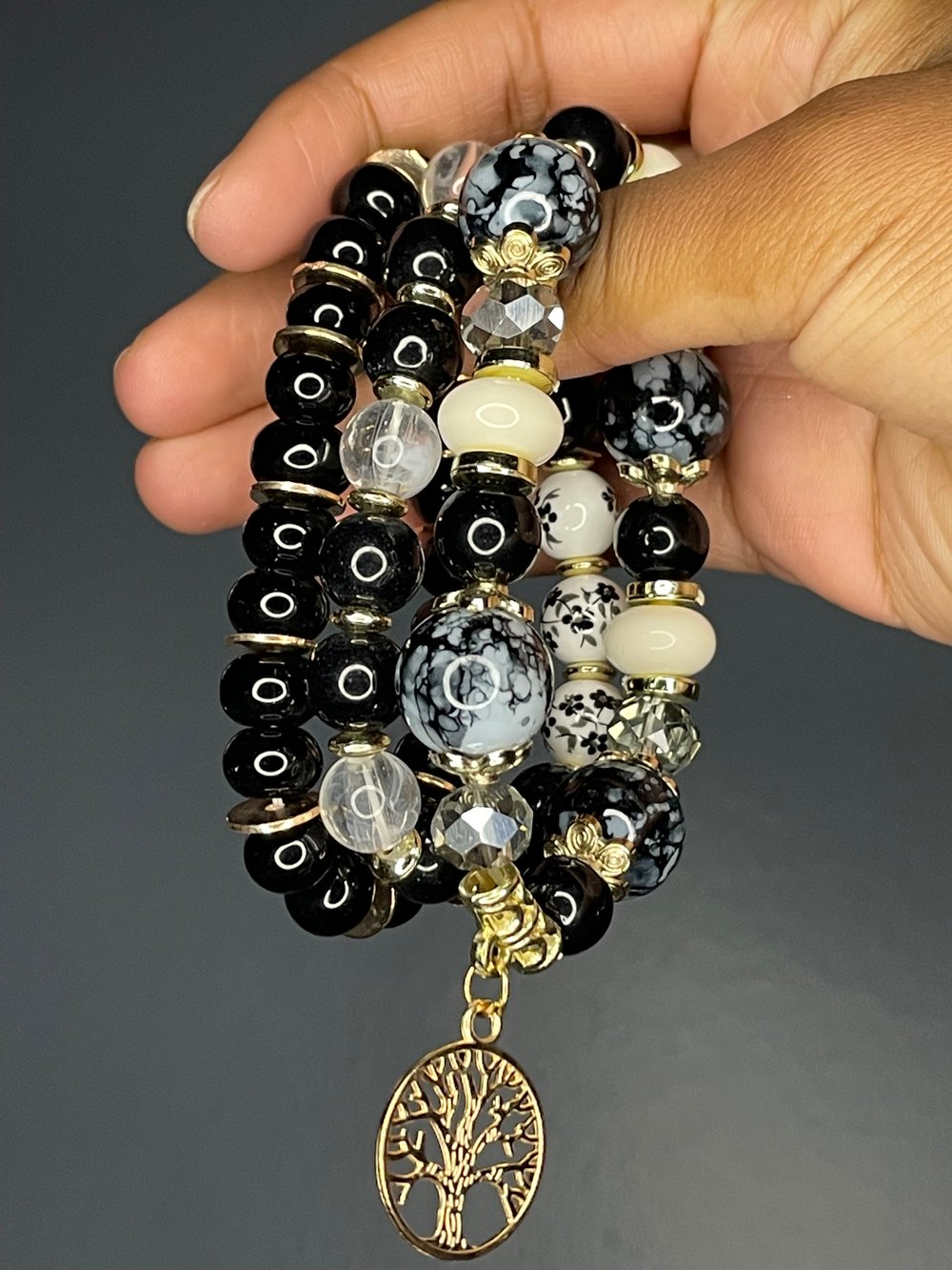 “Black Tree of Life” Beaded Stack (3pcs)