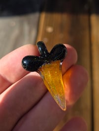 Image 1 of Opalized amber purple/ full crushed opal glass shark tooth pendant 