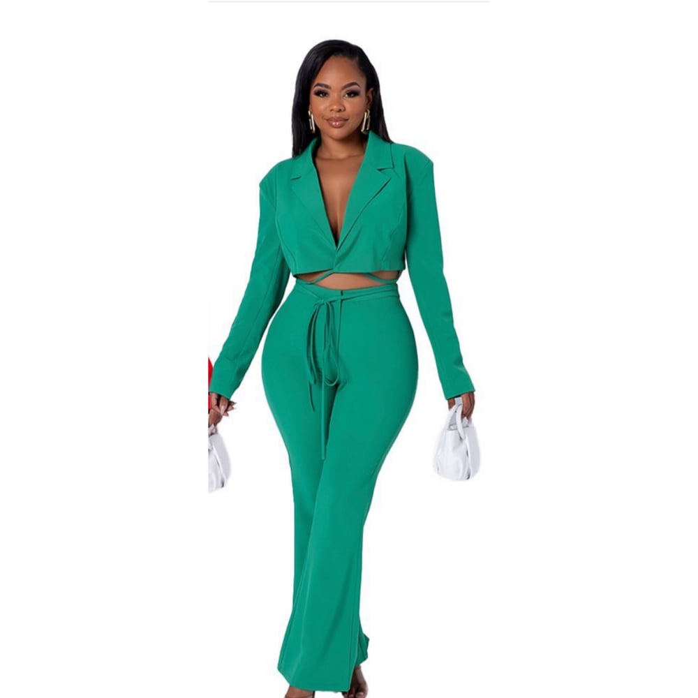 Image of Can't Pay Me To React Two Piece Pant Set - Green 