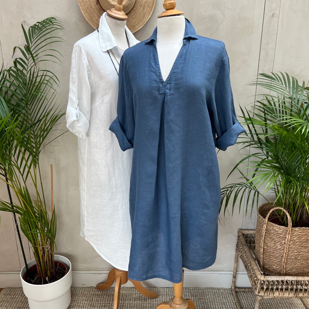Image of Robe En Lin Daphné Bleu Orage