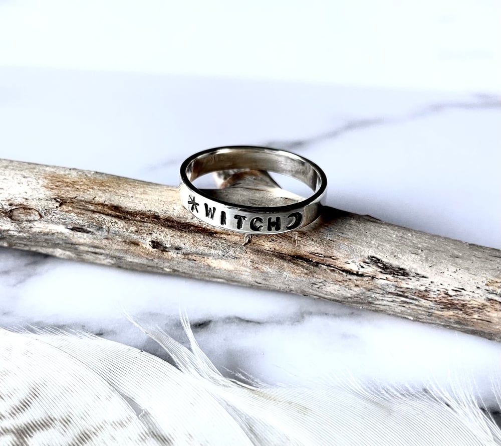 WITCH Silver Stacking Ring With Star And Moon. Sterling 925.