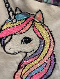 Image 2 of Children’s Vintage Purple/Pink/Teal Cotton Shirt Sequin Unicorn