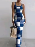 Blue Jean Print Spaghetti Strap 