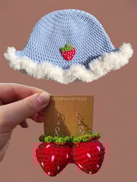 Image 1 of Strawberry Bucket Hat/ Strawberry Earring Set