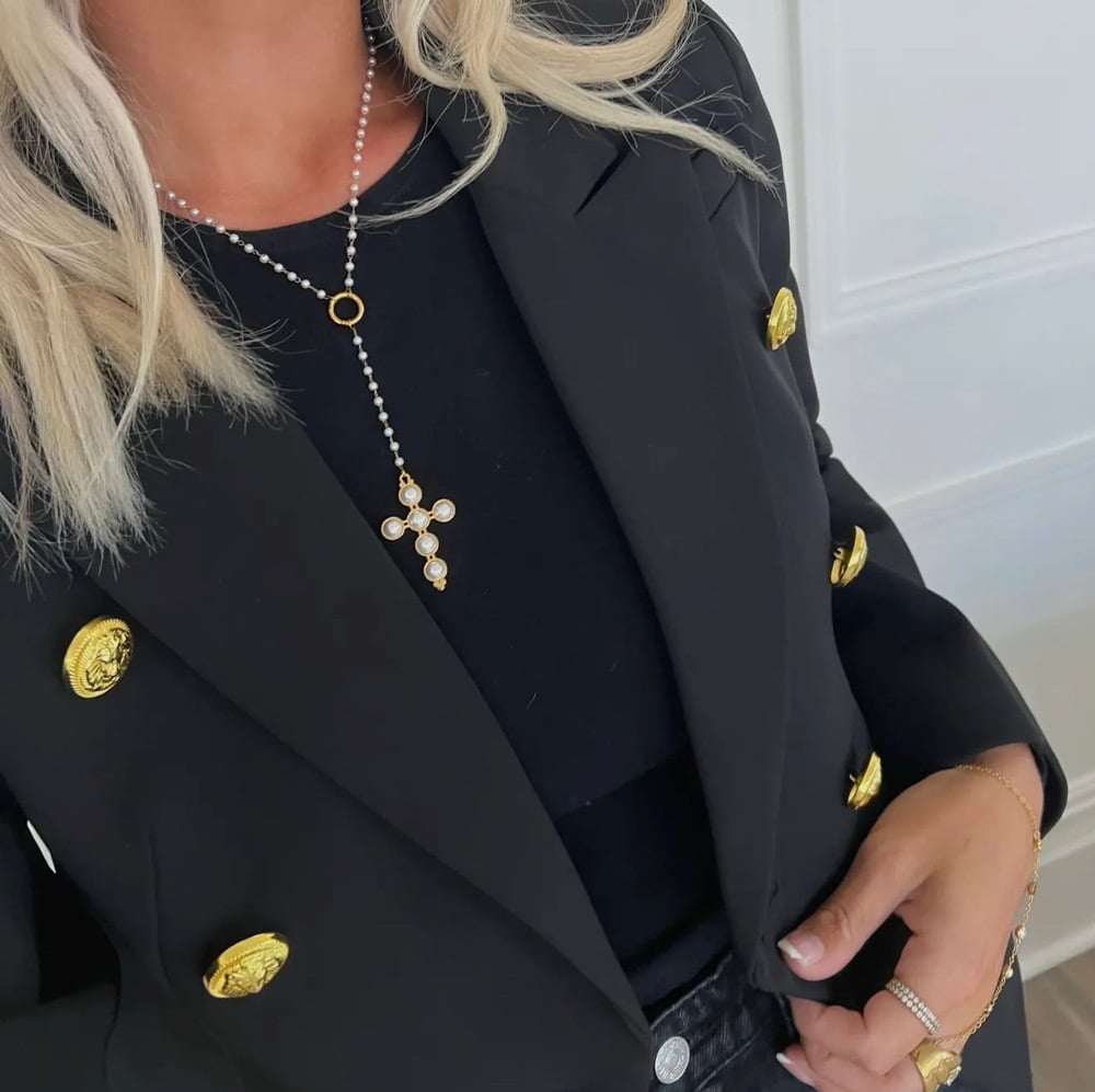 Image of Lariat Pearl Cross Necklace CHANSUTTPEARLS 