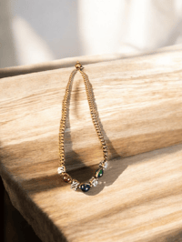 Necklace - brown braided, brown, blue, green beads