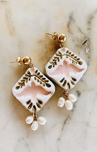 Image 1 of Blush bird & pearl cluster earrings 