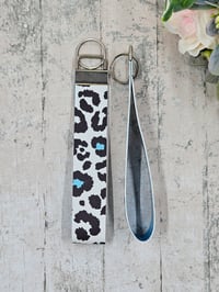 Image 2 of Blue and White Leopard Wristlet Keychain