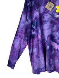 Image 5 of ♻️ UPCYCLED 2X PLUS 100% Cotton Smiley Long Sleeve Graphic Tee in Purple Haze Ice Dye