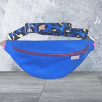 Image 4 of  Small  royal blue waterproof bumbag with maroon zip