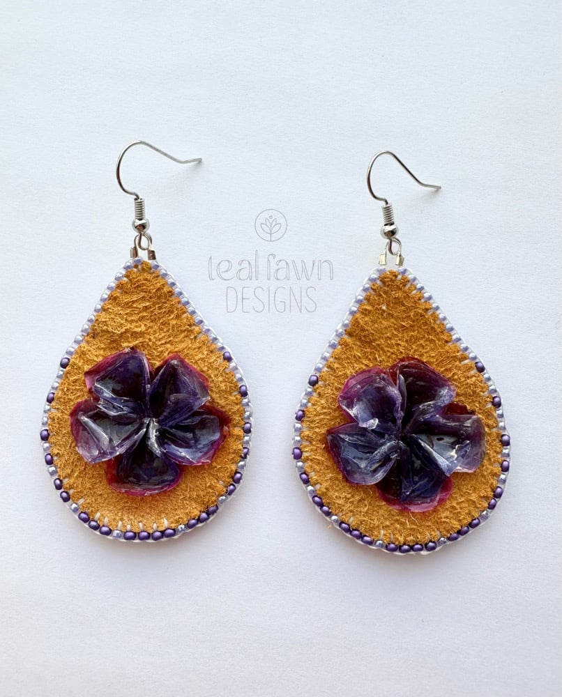 Image of Large Purple Teardrop Fish Scale Earrings