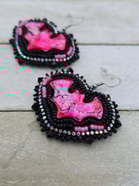 Image 3 of Pink & Black Bat earrings 