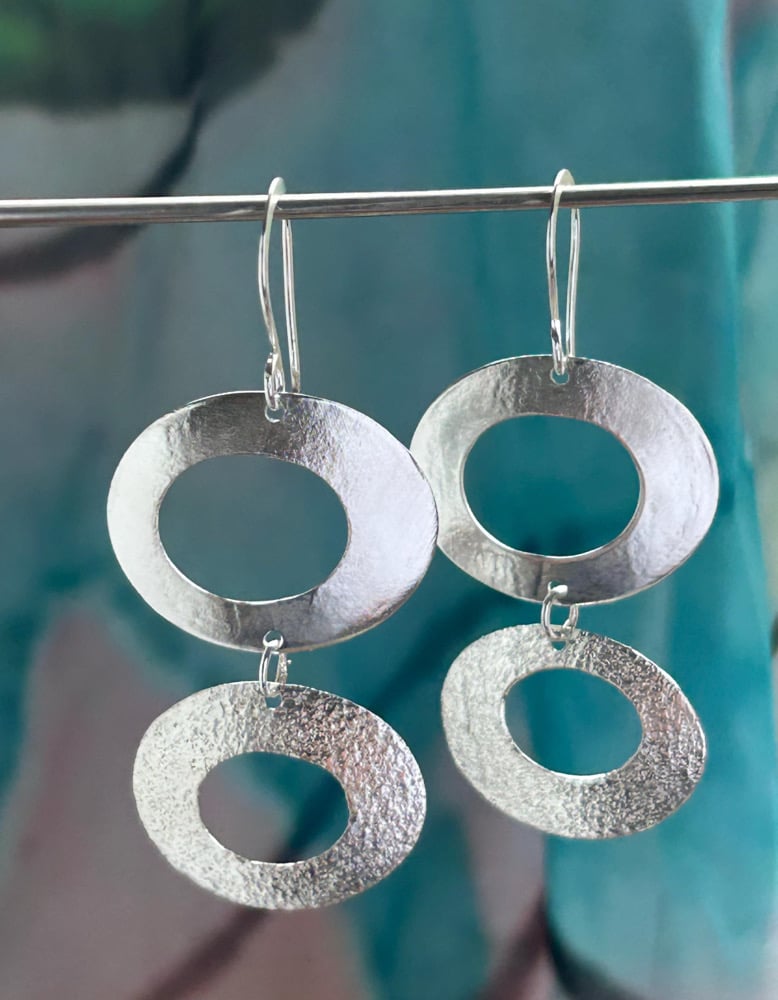 Image of Artisan Sterling Silver Textured Double Drop Earrings