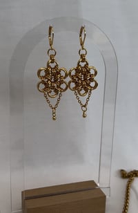 Image 1 of Flower Drop Hoops (Gold) 