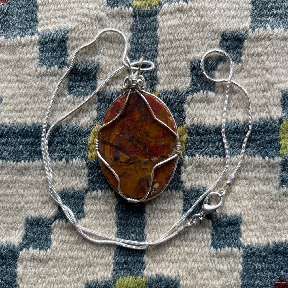 Swirling Tornado Jasper Agate Cabochon Pendant Necklace 