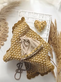 Image 1 of Newborn Photo Prop Set | Mini Rug | heart | bonnet for Photoshoot | mustard | beige
