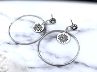 Image 1 of Handmade Sterling Silver Sunshine Hoop Earrings 