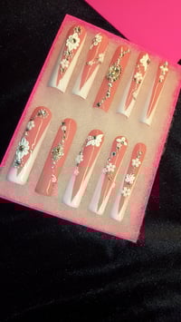 Image 5 of 3XL Hard Gel French w/3D Flowers