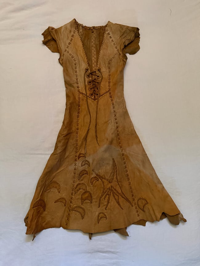 late 60s handcrafted leather whipstitched custom dress